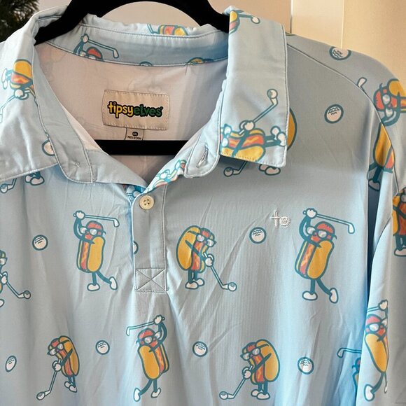 Tipsy Elves Hotdog Short Sleeve Polo Size XXL Color Blue - Picture 3 of 5